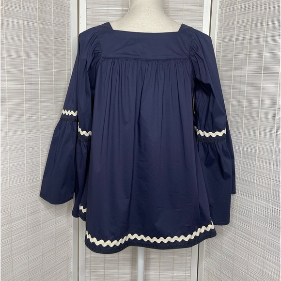 Vineyard Vines Ric Rac Bell Sleeve Blouse Navy Blue Size XS - Picture 3 of 6